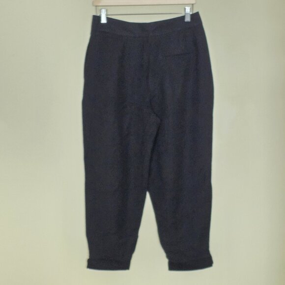 Zara Pants Womens M Black Balloon Cropped Button Hem Pleated Pockets Grunge Goth - Picture 2 of 16